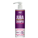 Frasco de shampoo Widi Care Juba, com bomba dosadora, em embalagem roxa com detalhes coloridos. Rótulo indica "Transição Capilar Shampoo - Força e Crescimento".