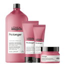 A imagem mostra uma linha de produtos para cabelos longos da marca L'Oréal Professionnel, chamada Pro Longer.