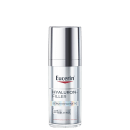 Frasco de vidro prateado com rótulo da marca Eucerin, contendo sérum epigenético Hyaluron-Filler para cuidados com a pele.