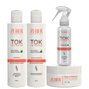 Kit com shampoo, condicionador, máscara e leave-in multifuncional Tok Intense, da marca Zuher Cosméticos.