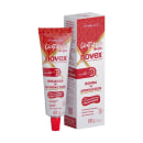 A imagem mostra a caixa e tubo da Máscara Novex Cicatrização dos Fios 80g, da marca Embelleze. As embalagens trazem tons de vermelho, branco e amarelo. O produto é descrito como uma "Recarga de Aminoácidos" com ação instantânea.