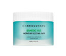 Bringgreen Bamboo Hyalu Sleeping Pack, com embalagem branca e azul-turquesa. Contém ingredientes como bambu e ácido hialurônico, indicado para hidratação da pele durante o sono.
