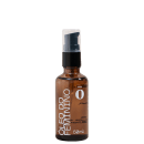 Frasco de vidro âmbar com bomba dosadora preta contendo óleo essencial da marca Fitō. Rótulo branco com texto "Óleo do Feminino" e "50ml" impresso.