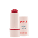 Bastão de blush rosa da marca Payot, com embalagem branca e vermelha, apresentando texto legível "Blush Stick" e "multifuncional" na parte frontal.