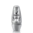 Frasco de desodorante masculino Rexona sem perfume, com design cilíndrico em tom prateado e logotipo da marca em destaque.
