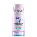 Frasco de condicionador reidratante da linha Elseve Pure Hialurônico, com 200 ml de volume. Embalagem rosa com detalhes em azul e verde, destacando os ingredientes ácido hialurônico e ácido salicílico.