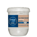 Gel d'água fixador D'agua Natural de 750g, com rótulo azul e bege, contendo informações sobre o produto, como "D-Pantenol" e "Sem álcool", em embalagem plástica transparente.