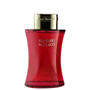 Frasco de perfume New Brand Monaco, com design elegante e moderno. Recipiente vermelho vibrante com tampa dourada e rótulo destacando o nome da marca. Embalagem compacta e atraente, com aspecto premium.