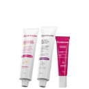 Três produtos da marca Cicatricure: um gel creme facial antissinais diurno, um gel para cicatrizes e estrias, e um contorno de olhos.