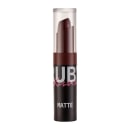 A imagem mostra um batom com base preta e tampa transparente.