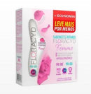 Caixa de sabonetes íntimos Floracy D Femme da marca Floractive, com embalagem rosa e branca, apresentando informações sobre a composição hipoalergênica e proteção por 24 horas. O produto é descrito como "Leve mais por menos" com economia.