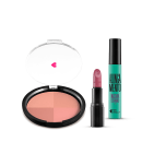 Kit Pó Multiefeitos Bronze + Máscara de cílios Escândalo Preti Alongamento + Batom Mate Veludo Amorando