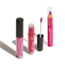 Um lápis rosa multifuncional, dois gloss rosa.