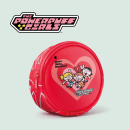 Bolsa redonda vermelha com estampa das Meninas Superpoderosas, com coração rosa e texto "Quem disse, Berenice?". O logotipo da marca "The Powerpuff Girls" é exibido no topo.