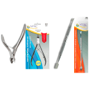 Alicate para cutículas e espátula dupla para empurrar e raspar cutículas.