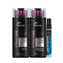 Kit com shampoo e condicionador Structure, além do tratamento reconstrutor Uso Obrigatório, da marca TRUSS.