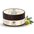 O produto apresentado é um pote de manteiga de oliva da marca Oleoterapia Brasil. Ao lado do pote, há alguns ramos de oliveira e azeitonas, indicando que o produto é feito a partir desse ingrediente.