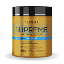 Embalagem dourada com detalhes em preto. Rótulo com o nome "Supreme Argan Oil & Açaí" e a descrição "Btox Matizador - Realinhamento Recuperação Intensiva". Indicado para redução de volume e cabelos loiros e descoloridos. Peso de 500g