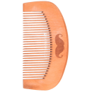 Pente de madeira para barba e bigode. Seu corpo conta com o desenho de um bigode na lateral. Não possui cabo.