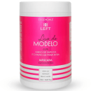 A imagem mostra um pote de 1kg da máscara alisadora para cabelos "Essenciale Liso de Modelo". Traz uma embalagem branca com rótulo rosa informando conter amido de tapioca e extrato de pitaya rosa"