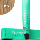 A imagem mostra a embalagem em tubo plástico verde claro com o nome da marca e produto impresso. Caixa retangular verde com detalhes do produto, incluindo a cor e o volume de 50g. No canto superior há uma pequena mecha com o tom da coloração.