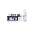 Embalagem de tinta de cabelo Alfaparf Milano Evolution, com tubo de creme colorante e frasco de oxidante, em cores predominantes branco e azul escuro. Rótulos indicam tratar-se de uma coloração permanente de longa duração.