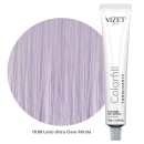 A imagem mostra um tonalizante em embalagem em tubo plástico branco com tampa cinza. Ao fundo uma amostra circular de cabelo na cor 10.89 Loiro Ultra Claro Pérola, exibindo o tom que o produto proporciona.