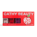 Conjunto de 3 esmaltes da marca Cathy Beauty em embalagem vermelha com texto em branco. Cada frasco possui 9ml de esmalte e o conjunto é chamado de "New York Big Apple 4 Trio".
