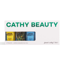 Kit de esmaltes Cathy Beauty contendo 3 frascos de 9ml cada, com cores sólidas e brilhantes. A embalagem apresenta o nome da marca em letras verdes e o texto "goool cathy! TRIO" em destaque.