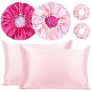 Kit Bemart Fronha Touca e Xuxinhas Cetim Rosa e Pink (6 Produtos)