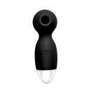 Sugador de clitóris com formato ergonômico e botão liga/desliga visível. Produto de design moderno e compacto para uso íntimo.