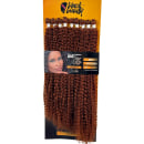 A embalagem contém várias mechas de cabelo encaracolado e volumoso, com a imagem de uma mulher no canto inferior direito. O texto na embalagem destaca as características do produto, como "Fibra de Proteína" e "Super Luxo Violeta".