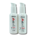 Dois frascos de protetor e repositor da marca Adlux Cosméticos.  Ambos os produtos são destinados à proteção e cuidado da coloração dos cabelos, conforme indicado nos rótulos.