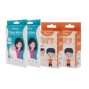Caixas de produtos Munila, incluindo compressas para alívio da febre e embalagens de picadinha de amor, com ilustrações coloridas e texto descritivo em português.