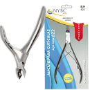 Alicate para cutículas da marca NYBC Beauty. O alicate possui um design prateado e ergonômico, com uma embalagem azul e amarela que destaca o nome da marca e a informação de que o produto é esterilizável em autoclave.