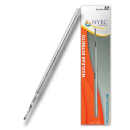 O produto apresentado é um instrumento nuclear estreito da marca NYBC Beauty, com uma caixa branca e laranja. O instrumento é prateado e possui uma haste fina e alongada.