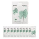 Pacote de máscaras faciais da marca EcoBe, com embalagem branca e ilustrações de plantas verdes, contendo 9 unidades individuais de máscaras com extrato de Centella Asiática para hidratação suave da pele.