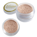 Dois potes de maquiagem Bitarra Beauty contendo um pó brilhante de cor dourada. Os potes são redondos e transparentes, com rótulos brancos e amarelos indicando a marca e o tipo de produto.