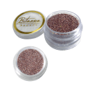Produto de beleza Bitarra Beauty em embalagem circular de plástico transparente, contendo um pó brilhante de cor marrom avermelhada. Rótulo dourado com o nome da marca "Bitarra Beauty" visível.