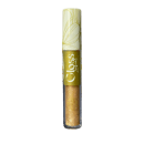 Tubo de gloss labial com embalagem branca e dourada, exibindo o texto "Gloss Labial" em letras douradas. O produto apresenta uma textura brilhante e dourada, sugerindo um acabamento metálico ou com partículas cintilantes.