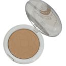 A imagem mostra as cores do pó compacto da Bitarra Beauty: Light, Ivory, Ebony, Soft Beige, Taupe e Medium Deep.