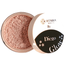 Pó iluminador da marca Bitarra Beauty, com embalagem redonda em tons de branco e azul, com o nome "Diego Glow" impresso em letras pretas.