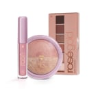 Kit Glow: Paleta de Sombras Rosé Gold + Blush Iluminador Rose + Gloss Labial Hialurônico Avelã Iluminado