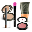 Combo Pincel + Base Líquida + Blush + Pó Compacto + Pó Compacto + Lápis para Olhos