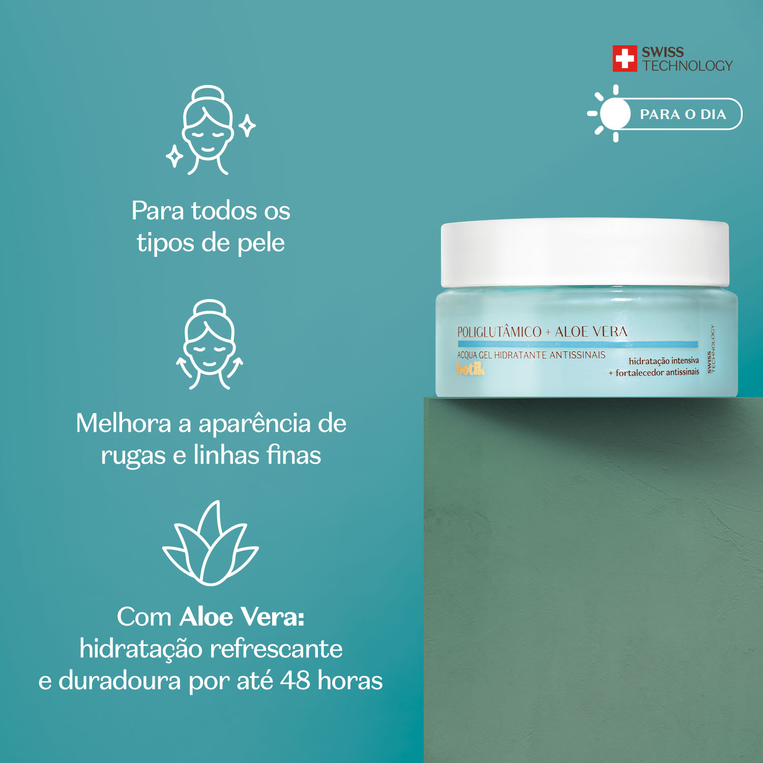 Acqua Gel Hidratante Antissinais Ácido Poliglutâmico + Aloe Vera Botik 50g