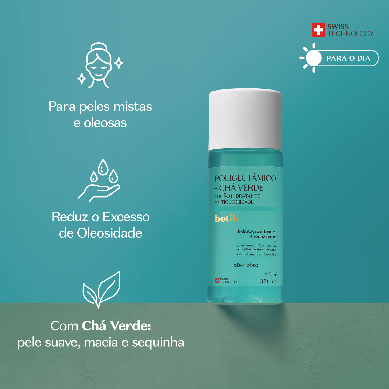 Loção Hidratante Antioleosidade Ácido Poliglutâmico + Chá Verde Botik 110ml