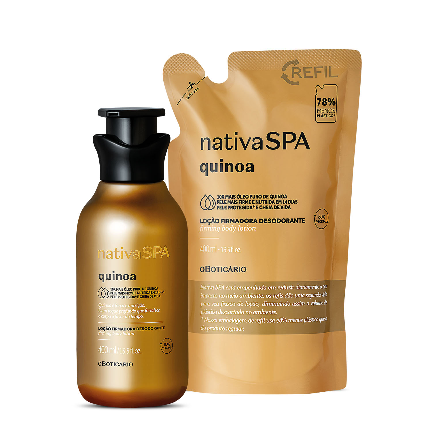 Combo Nativa SPA Quinoa: Loção Firmadora Corporal 400ml + Refil 400ml Combo Nativa SPA Quinoa: Loção Firmadora Corporal 400ml + Refil 400ml