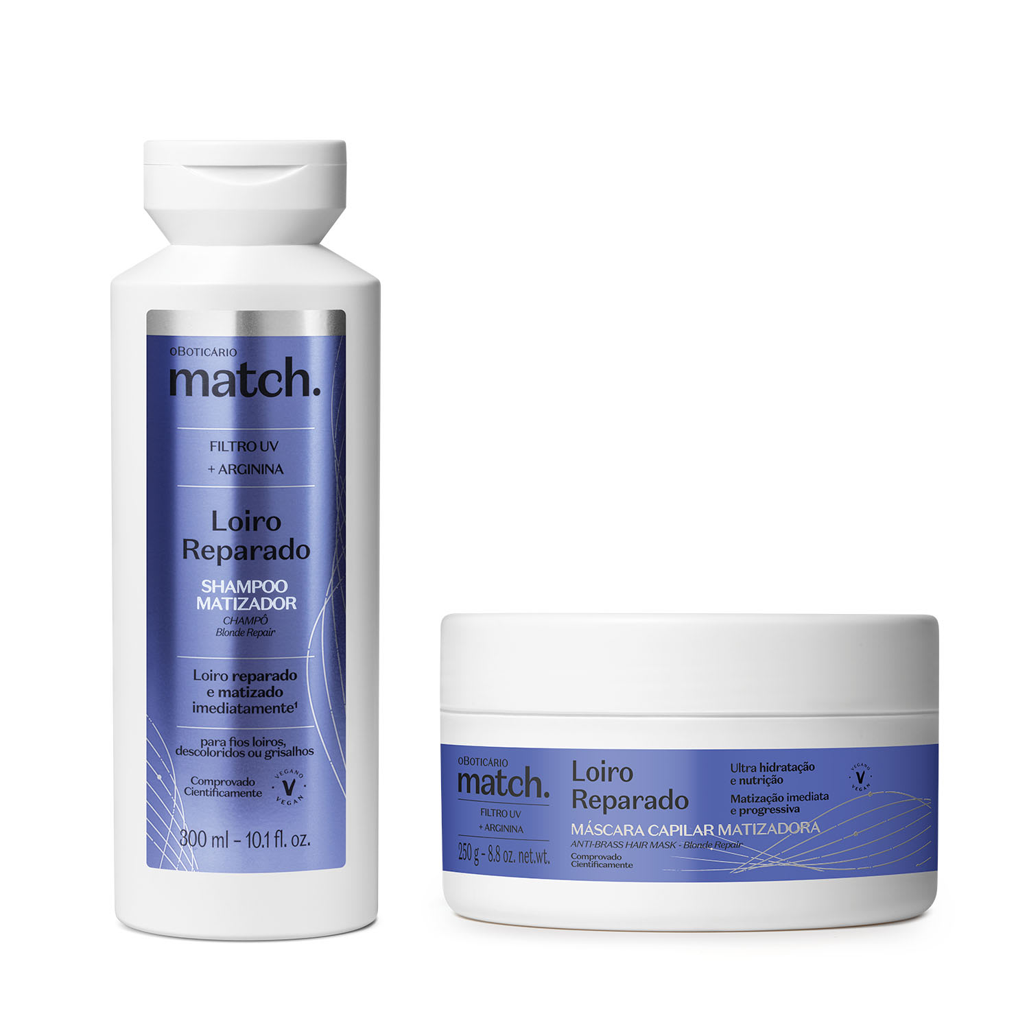 Combo Match Loiro Reparado: Shampoo 300ml + Máscara Capilar 250g Combo Match Loiro Reparado: Shampoo 300ml + Máscara Capilar 250g
