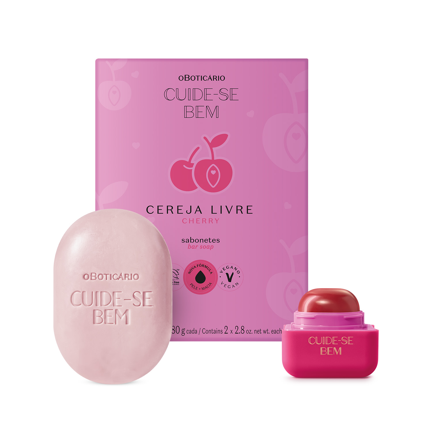 Combo Cereja Livre: Hidratante Labial 6,2g + Sabonete em Barra 2x80g Combo Cereja Livre: Hidratante Labial 6,2g + Sabonete em Barra 2x80g
