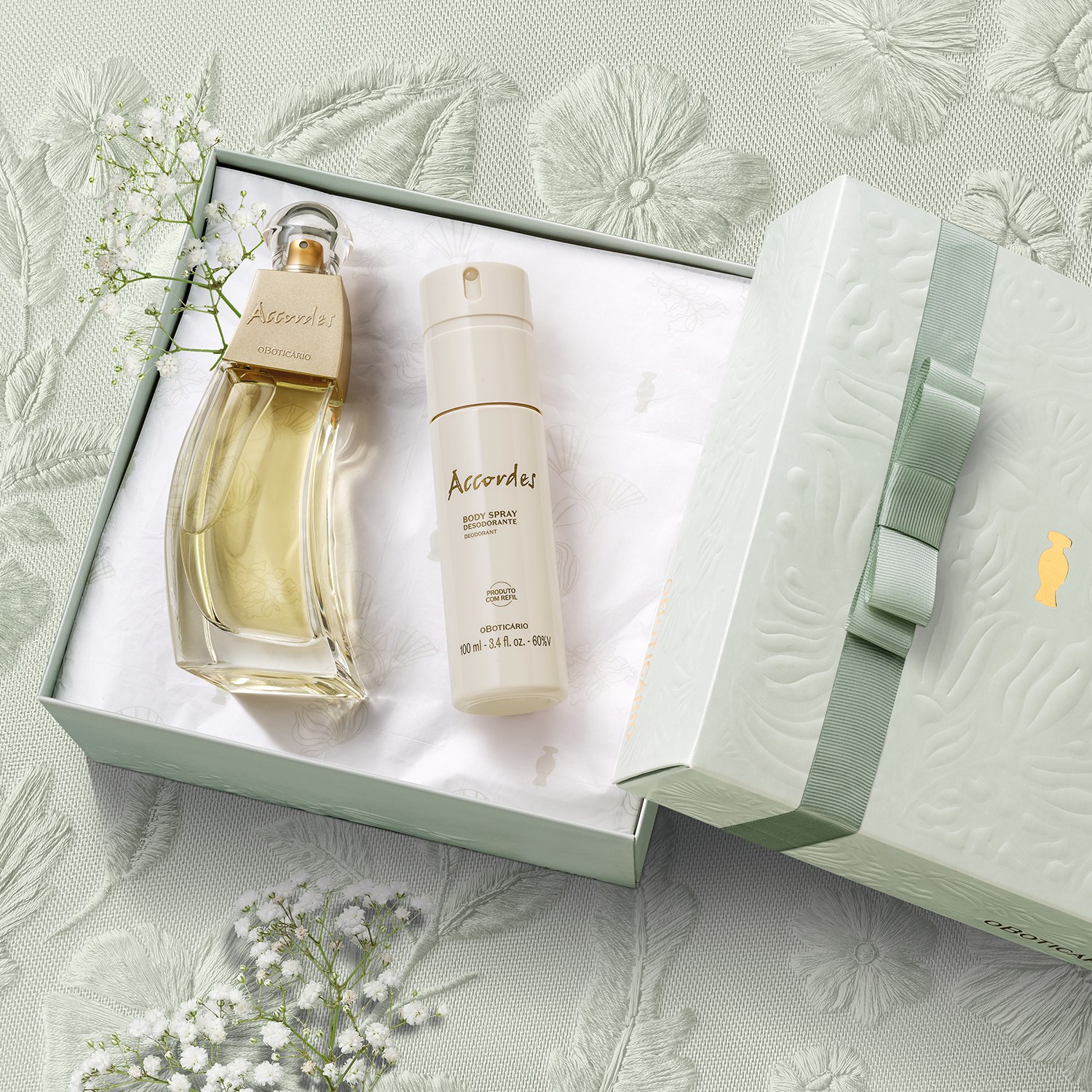 Combo Presente Accordes: Desodorante Colônia 80ml + Body Spray Desodorante 100ml + Caixa de Presente